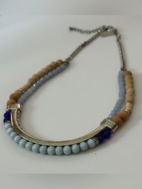 The Limited Beaded Mixed Media Metal Bar Collar Statement Necklace